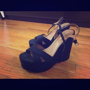 Dark blue suede wedges